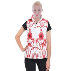 A Design Of A Red Flower On A White Background Women s Button Up Vest