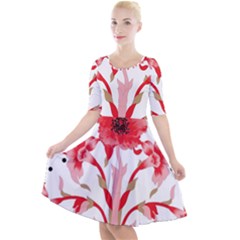 A Design Of A Red Flower On A White Background Quarter Sleeve A-line Dress