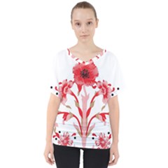 A Design Of A Red Flower On A White Background V-neck Dolman Drape Top