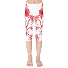 A Design Of A Red Flower On A White Background Kids  Capri Leggings 