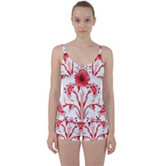 A Design Of A Red Flower On A White Background Tie Front Two Piece Tankini