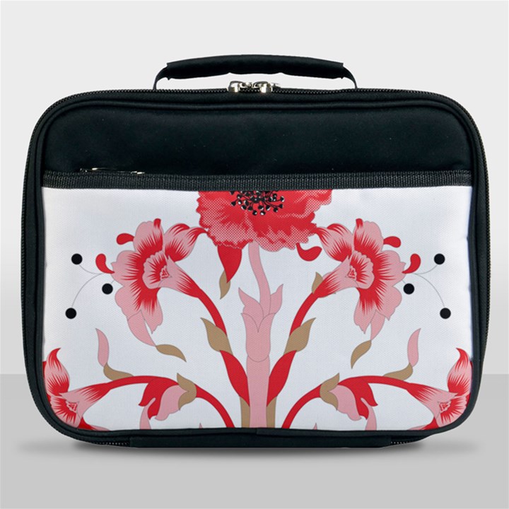 A Design Of A Red Flower On A White Background Lunch Bag