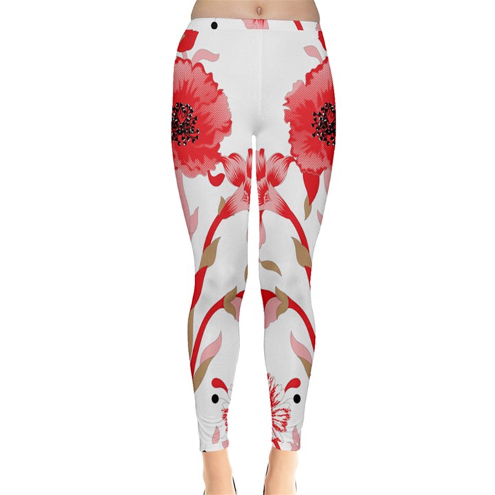 A Design Of A Red Flower On A White Background Inside Out Leggings