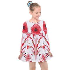 A Design Of A Red Flower On A White Background Kids  Long Sleeve Dress