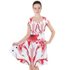 A Design Of A Red Flower On A White Background Cap Sleeve Midi Dress