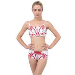 A Design Of A Red Flower On A White Background Layered Top Bikini Set