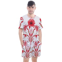 A Design Of A Red Flower On A White Background Men s Mesh T-shirt And Shorts Set