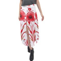 A Design Of A Red Flower On A White Background Velour Split Maxi Skirt