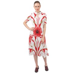 A Design Of A Red Flower On A White Background Keyhole Neckline Chiffon Dress