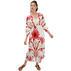 A Design Of A Red Flower On A White Background Grecian Style  Maxi Dress