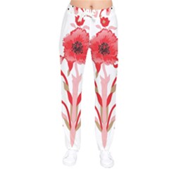 A Design Of A Red Flower On A White Background Women Velvet Drawstring Pants