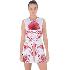 A Design Of A Red Flower On A White Background Lace Up Front Bodycon Dress