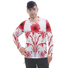 A Design Of A Red Flower On A White Background Men s Pique Long Sleeve T-shirt