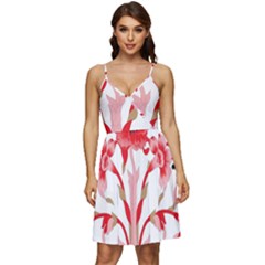 A Design Of A Red Flower On A White Background V-neck Pocket Summer Dress 