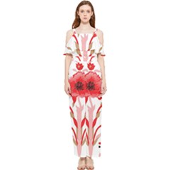 A Design Of A Red Flower On A White Background Draped Sleeveless Chiffon Jumpsuit