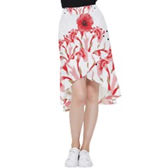 A Design Of A Red Flower On A White Background Frill Hi Low Chiffon Skirt