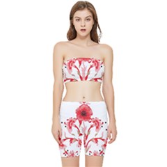 A Design Of A Red Flower On A White Background Stretch Shorts And Tube Top Set