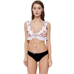 A Design Of A Red Flower On A White Background Low Cut Ruffle Edge Bikini Top