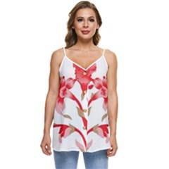 A Design Of A Red Flower On A White Background Casual Spaghetti Strap Chiffon Top