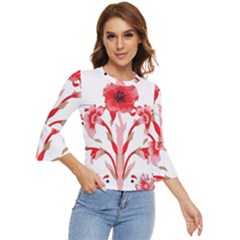 A Design Of A Red Flower On A White Background Bell Sleeve Top