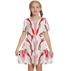 A Design Of A Red Flower On A White Background Kids  Short Sleeve Tiered Mini Dress