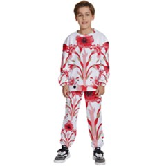 A Design Of A Red Flower On A White Background Kids  Sweatshirt Set