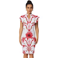 A Design Of A Red Flower On A White Background Vintage Frill Sleeve V-neck Bodycon Dress