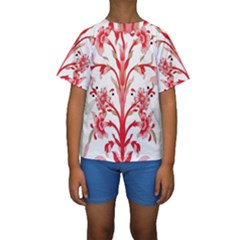 A Design Of A Red Flower On A White Background Kids  Short Sleeve Swimwear