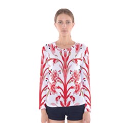 A Design Of A Red Flower On A White Background Women s Long Sleeve T-shirt