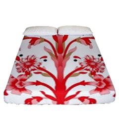 A Design Of A Red Flower On A White Background Fitted Sheet (queen Size)