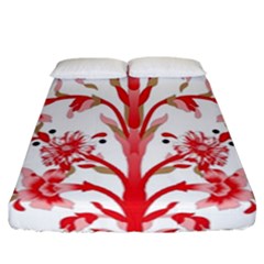 A Design Of A Red Flower On A White Background Fitted Sheet (california King Size)