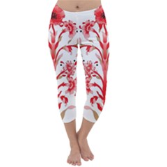 A Design Of A Red Flower On A White Background Capri Winter Leggings 