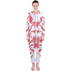 A Design Of A Red Flower On A White Background Hooded Jumpsuit (ladies)