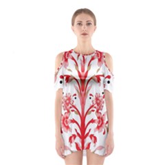 A Design Of A Red Flower On A White Background Shoulder Cutout One Piece Dress by catchydesignhill