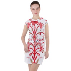 A Design Of A Red Flower On A White Background Drawstring Hooded Dress