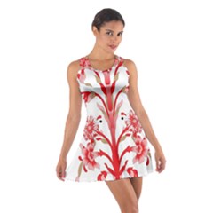 A Design Of A Red Flower On A White Background Cotton Racerback Dress