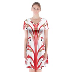 A Design Of A Red Flower On A White Background Short Sleeve V-neck Flare Dress