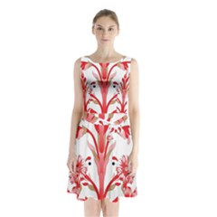 A Design Of A Red Flower On A White Background Sleeveless Waist Tie Chiffon Dress