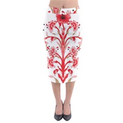 A Design Of A Red Flower On A White Background Midi Pencil Skirt