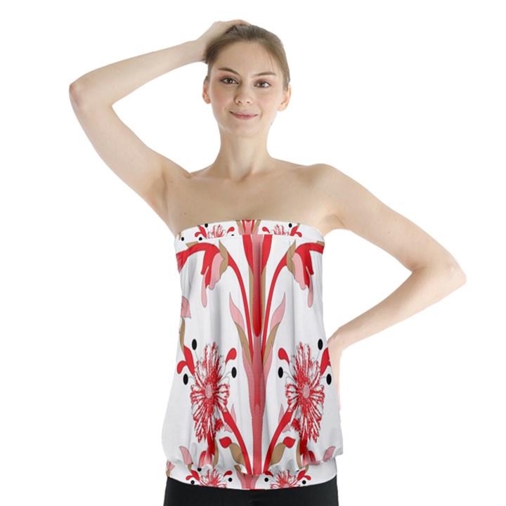 A Design Of A Red Flower On A White Background Strapless Top