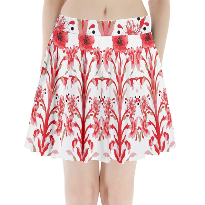 A Design Of A Red Flower On A White Background Pleated Mini Skirt