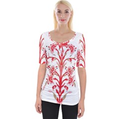 A Design Of A Red Flower On A White Background Wide Neckline T-shirt