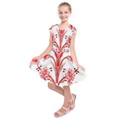 A Design Of A Red Flower On A White Background Kids  Short Sleeve Dress