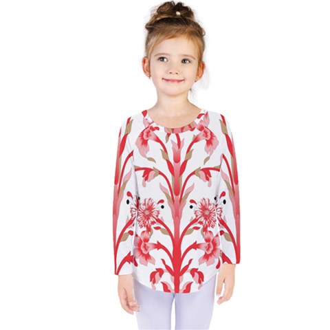 A Design Of A Red Flower On A White Background Kids  Long Sleeve T-shirt by catchydesignhill