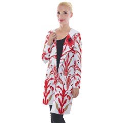 A Design Of A Red Flower On A White Background Hooded Pocket Cardigan