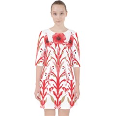 A Design Of A Red Flower On A White Background Quarter Sleeve Pocket Dress