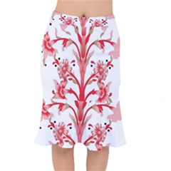 A Design Of A Red Flower On A White Background Short Mermaid Skirt