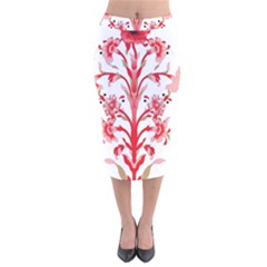 A Design Of A Red Flower On A White Background Velvet Midi Pencil Skirt