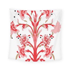 A Design Of A Red Flower On A White Background Square Tapestry (small)