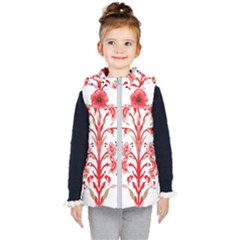 A Design Of A Red Flower On A White Background Kids  Hooded Puffer Vest